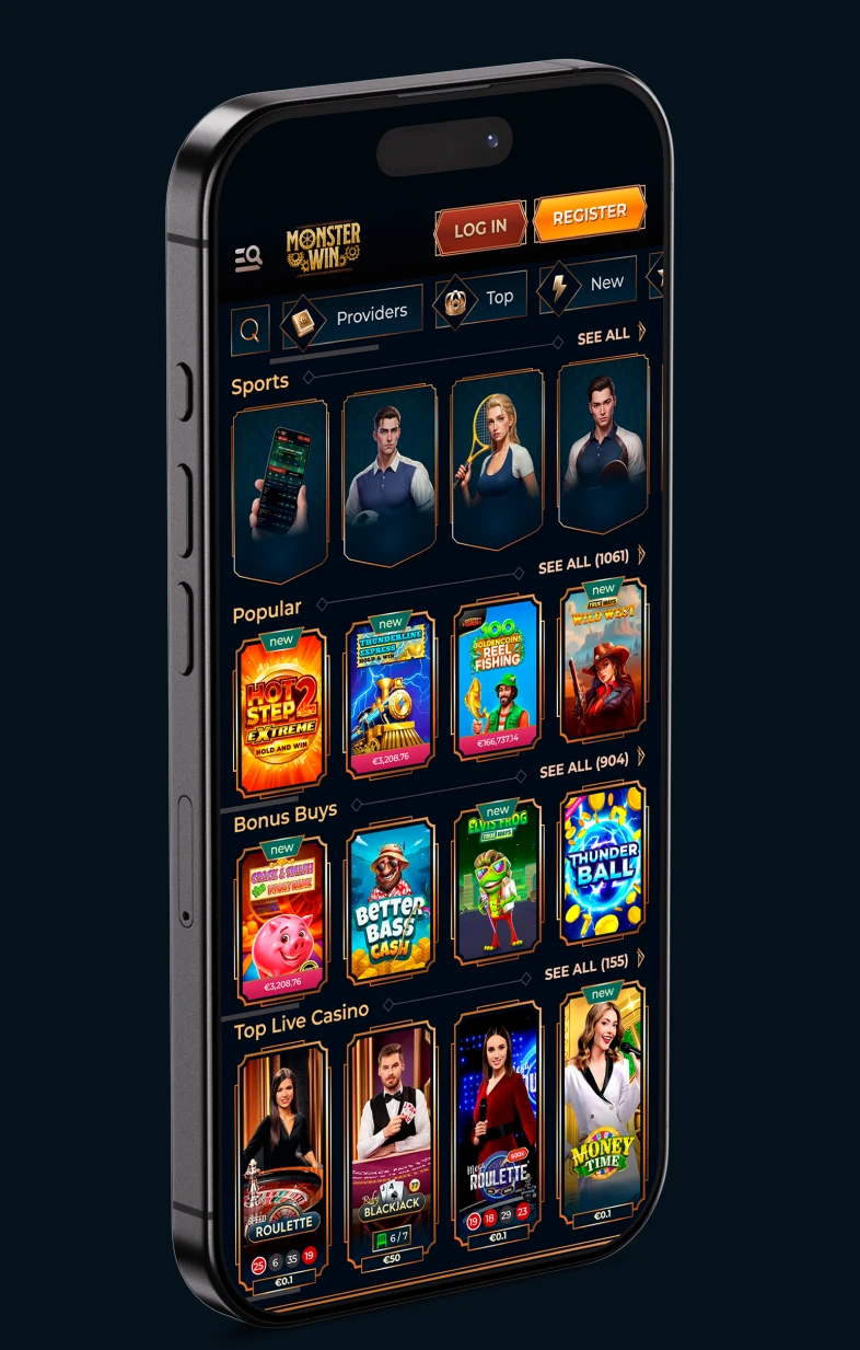 App Casino Móvil Monster Win en smartphone